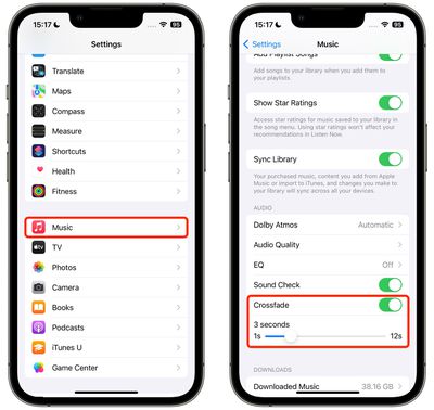如何在iOS 17中实现苹果音乐中歌曲之间的交叉淡入淡出效果